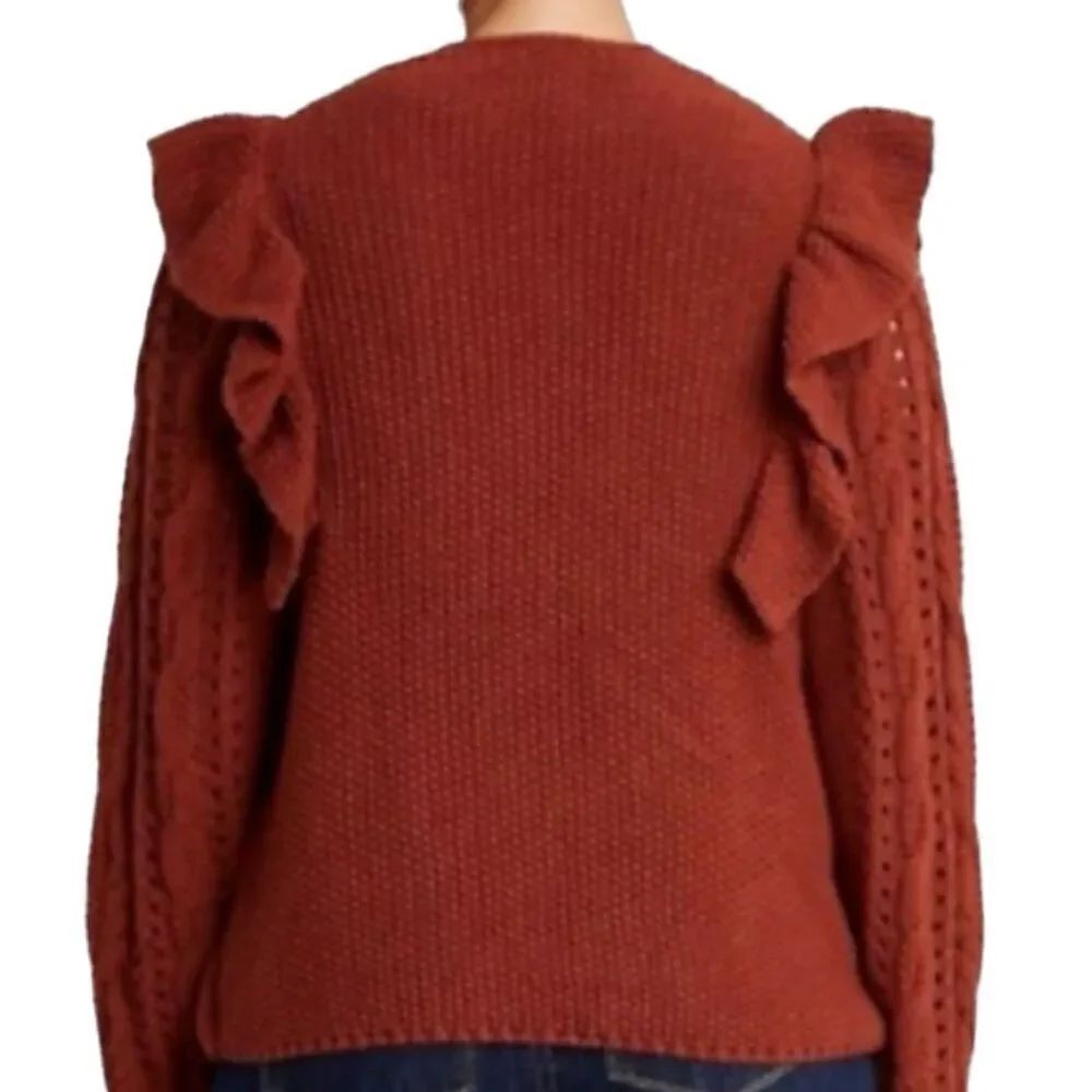Universal Thread chunky knit open front Ruffled Cardigan Size Medium Color: Rust - Picture 6 of 9